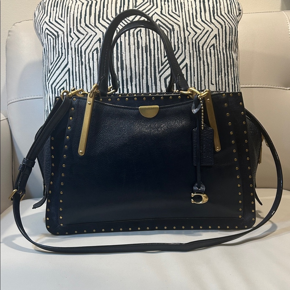 Coach Navy Dreamer 36 Border  Rivets Leather Handbag